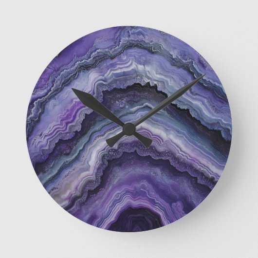 Amethyst Geode Fluid Pour Runde Wanduhr (Vorderseite)