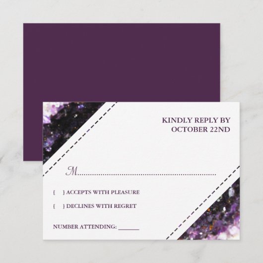 Amethyst Geode | Violet Wedding RSVP Karte (Vorne/Hinten)