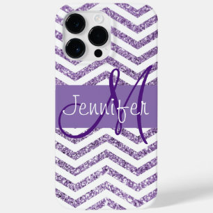Amethyst Glitter Chevron Schwarz und Weiß Monogram Case-Mate iPhone 14 Pro Max Hülle