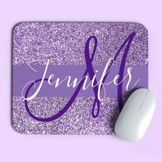 Amethyst Glitter Foto Personalisiertes Monogramm Mousepad