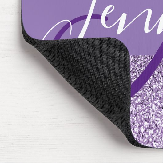 Amethyst Glitzer Foto Personalisiert Monogram Mousepad (Ecke)
