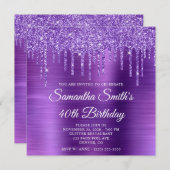 Amethyst Glitzer Tropfen und Foil 40. Geburtstag Einladung (Vorne/Hinten)
