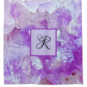 Amethyst Glitzern Lila Quartz Gemstone Monogram Duschvorhang (Vorderseite)