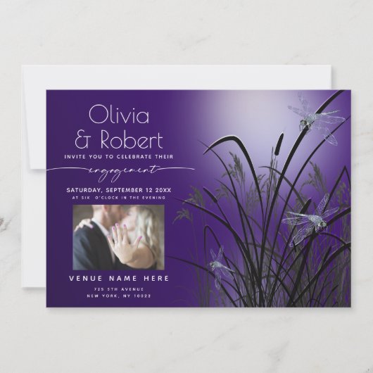 Amethyst Glow Verlobung Moonlight Dragonfly Einladung (Vorderseite)