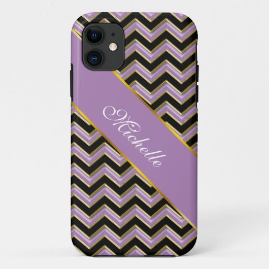 Amethyst Gold Black Zigzag Muster Case-Mate iPhone Hülle (Rückseite)