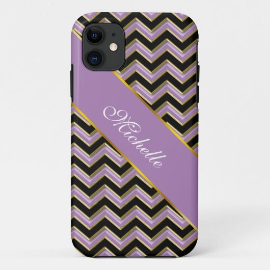 Amethyst Gold Black Zigzag Muster Case-Mate iPhone Hülle (Rückseite)