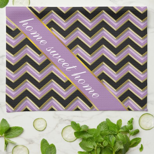 Amethyst Gold Black Zigzag Muster Geschirrtuch (Gefaltet)