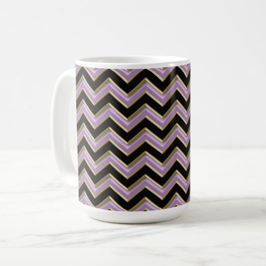 Amethyst Gold Black Zigzag Muster Kaffeetasse (Vorderseite Links)