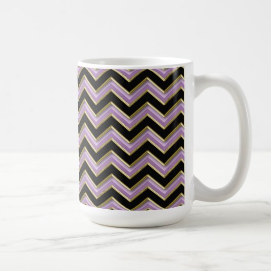 Amethyst Gold Black Zigzag Muster Kaffeetasse (Rechts)