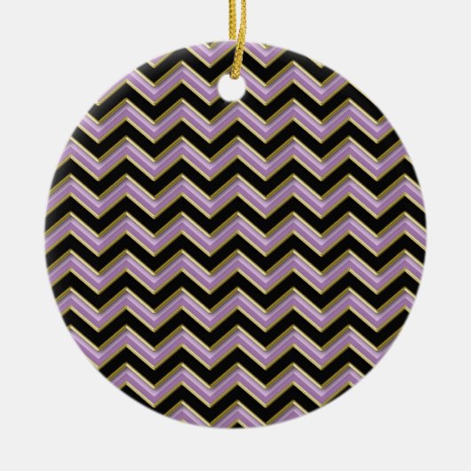 Amethyst Gold Black Zigzag Muster Keramik Ornament (Vorne)