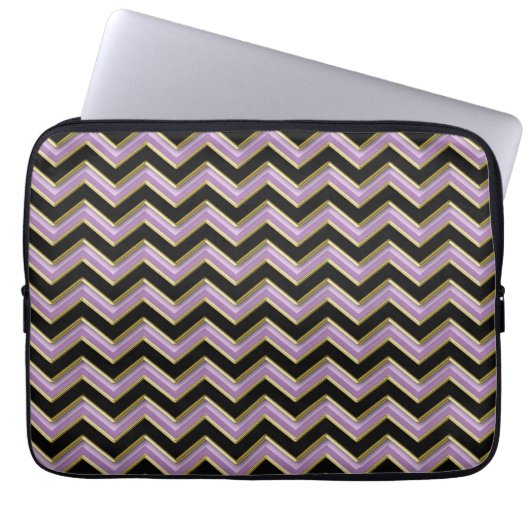 Amethyst Gold Black Zigzag Muster Laptopschutzhülle (Vorderseite)
