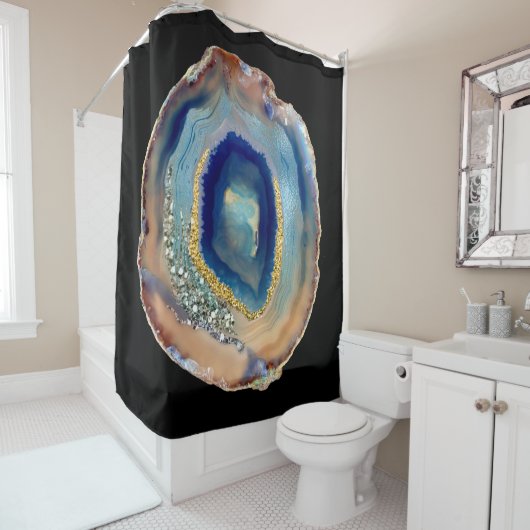 Amethyst Gold Blue Nave Agate Abstrakt Glitzer Duschvorhang (Beispiel)