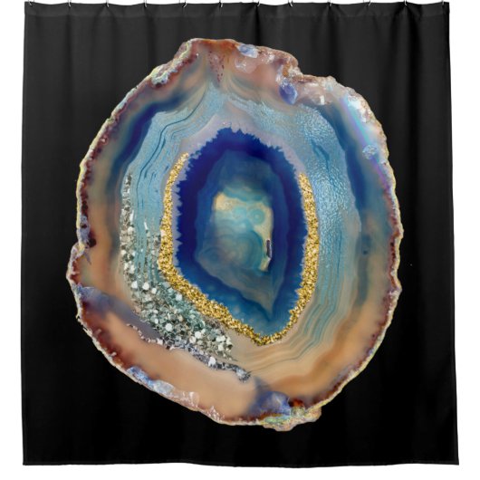 Amethyst Gold Blue Nave Agate Abstrakt Glitzer Duschvorhang (Vorderseite)