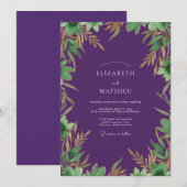 Amethyst-Gold-Laub-Eukalyptus-Hochzeit Einladung (Vorne/Hinten)