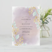 Amethyst-Goldblatt-Hochzeit Einladung (Stehend Vorderseite)