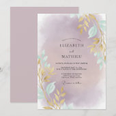 Amethyst-Goldblatt-Hochzeit Einladung (Vorne/Hinten)