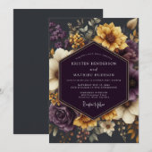 Amethyst-Goldene Herbsthochzeit Einladung (Vorne/Hinten)