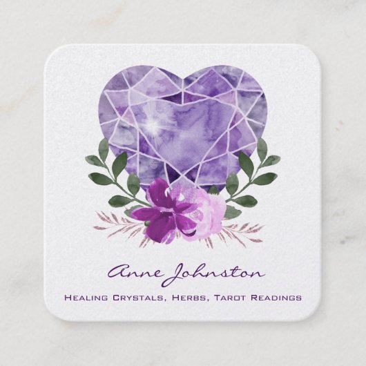 Amethyst Heart Blume Square Business Card Quadratische Visitenkarte (Vorderseite)