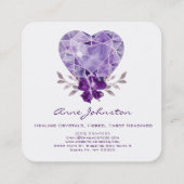 Amethyst Heart Floral Square Business Card Quadratische Visitenkarte (Rückseite)