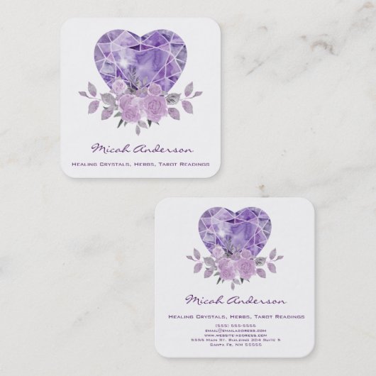 Amethyst Heart Lila Rose Quadratische Visitenkarte (Vorne/Hinten)