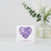 Amethyst Heart Square Business Card Quadratische Visitenkarte (Stehend Vorderseite)
