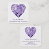 Amethyst Heart Square Business Card Quadratische Visitenkarte (Vorne/Hinten)