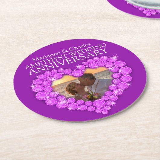 Amethyst Hochzeitstag Herz Foto Untersetzer (Angewinkelt)