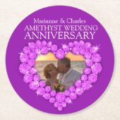 Amethyst Hochzeitstag Herz Foto Untersetzer (Vorderseite)