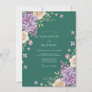 Amethyst-Hortensien-Eukalyptus-Hochzeit Einladung