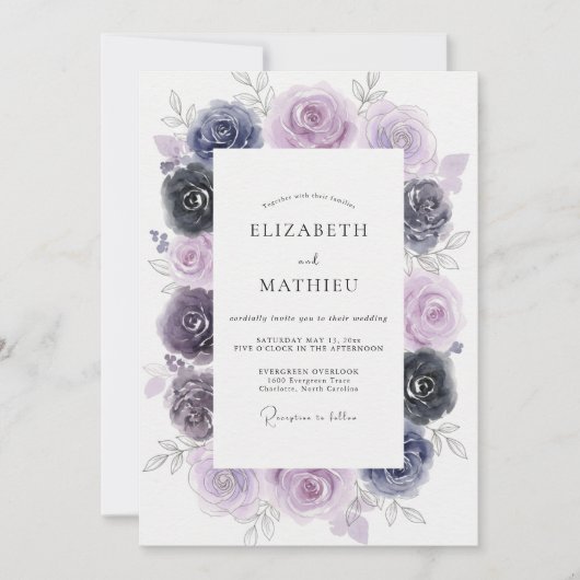 Amethyst Indigo Gemalte Hochzeit Einladung (Vorderseite)