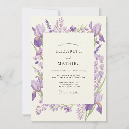 Amethyst Iris Violette Eukalyptus-Hochzeit Einladung (Vorderseite)
