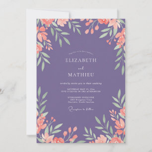 Amethyst Korallen Blatt Hochzeit Einladung