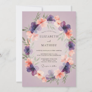 Amethyst-Korallen-Kranz-Hochzeit Einladung