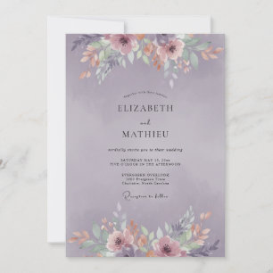Amethyst-Korallen-Pfingstrosen-Hochzeit Einladung