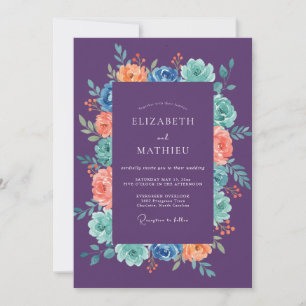 Amethyst-Korallen-Ranunculus-Eukalyptus-Hochzeit Einladung