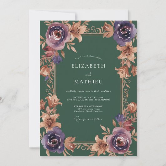 Amethyst Kupfer Bemalte Hochzeit Einladung (Vorderseite)