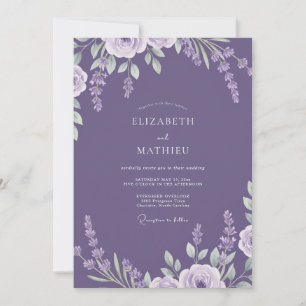 Amethyst-Lavendel-Blumenhochzeit Einladung