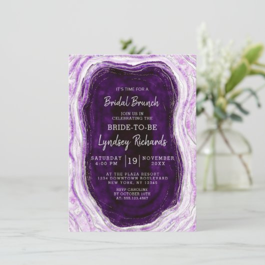 Amethyst Lila Agate Geode Bridal Brunch Dusche Einladung (Stehend Vorderseite)