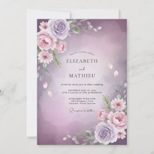 Amethyst-Lila-Blüten-Hochzeit Einladung