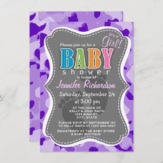 Amethyst Lila Camouflage; Camouflage Einladung (Vorne/Hinten)