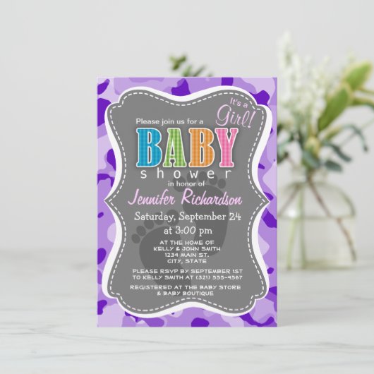 Amethyst Lila Camouflage; Camouflage Einladung (Stehend Vorderseite)