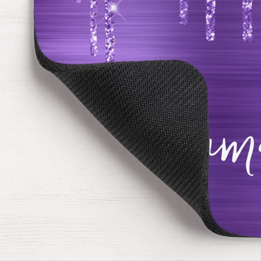 Amethyst Lila Drilling Glitzer Name Mousepad (Ecke)