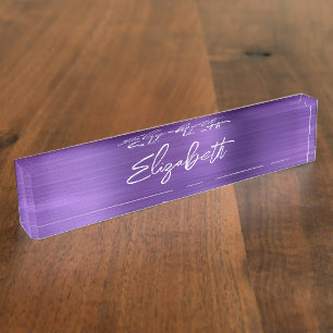 Amethyst Lila Foil Modern Brush Script Namensplakette