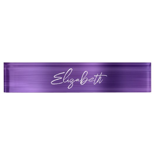 Amethyst Lila Foil Modern Brush Script Namensplakette (Vorderseite)