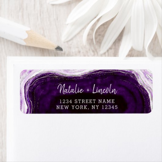 Amethyst Lila Geode Slice Wedding Rücksendeadresse (Insitu)