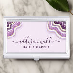 Amethyst Lila Glitzer Agate Geode Luxe Chic Visitenkarten Dose<br><div class="desc">Amethyst Lila Glitzer Agate Geode Luxe Chic Business Card Case. Perfekt für Make-ups,  Haarstylisten,  Kosmetologen und mehr!</div>