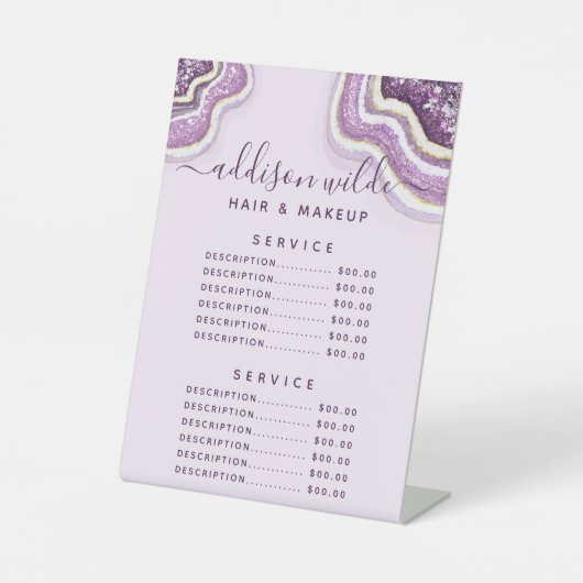 Amethyst Lila Glitzer Agate Geode Service Price Sockelschild (Vorderseite)