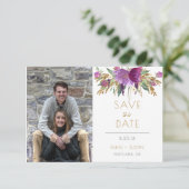 Amethyst Lila Gold Glitzer Foto Save the Date | (Stehend Vorderseite)