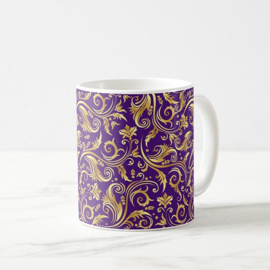 Amethyst Lila Golden Scrollwork Kaffeetasse (VorderseiteRechts)