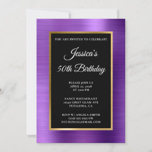 Amethyst Lila Goldfoil Schwarz 50. Geburtstag Einladung